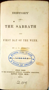 History Of The Sabbath And First Day Of The Week